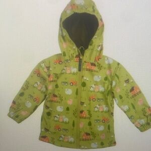 Kids Green Hooded Farm Print Jacket